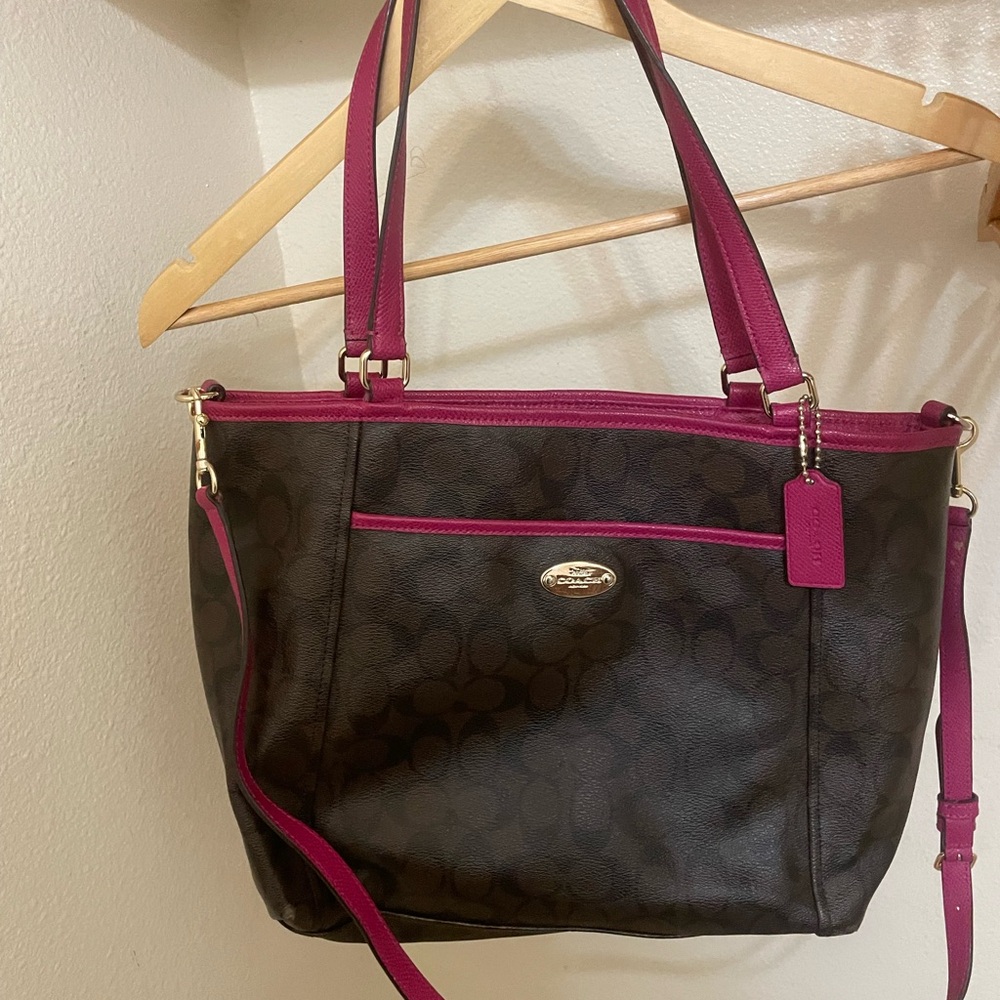 Coach Dark Brown and Magenta Shoulder Bag